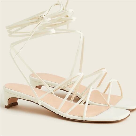 NEW J. Crew Italy ivory white strappy small kitten heel leather sandals - Picture 10 of 10